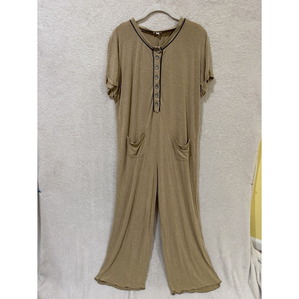 POL Short Sleeve Wool Blend Wide Leg Henley Knit Lounge Jumpsuit Size Small